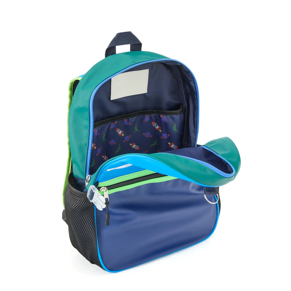 Mochila de 17" para niños, Set de 3 piezas, incluye mochila, lonchera y auriculares. Dinosaurio