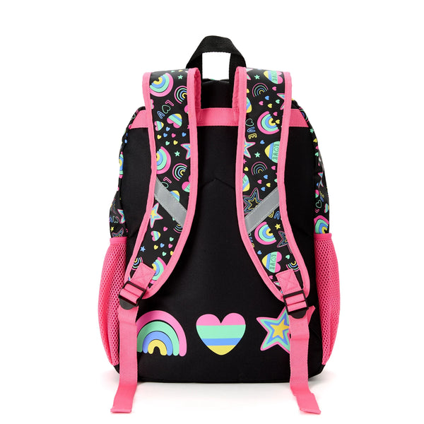 Mochila de 17" para niñas, Set de 3 piezas, incluye mochila, lonchera y auriculares. Arcoiris