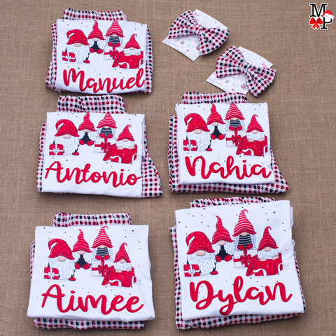 Set de Pijama Navideñas para niños, Chirstmas Gnomes, DESDE TALLA #4 hasta #14