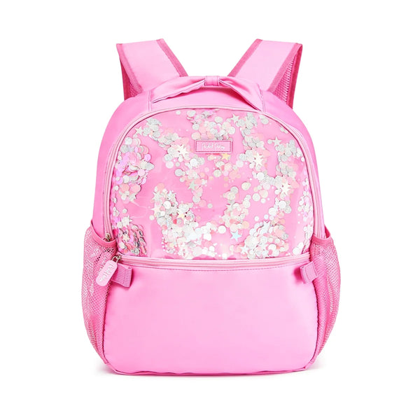 Mochila de 17" para niñas, azul y rosa de brillo