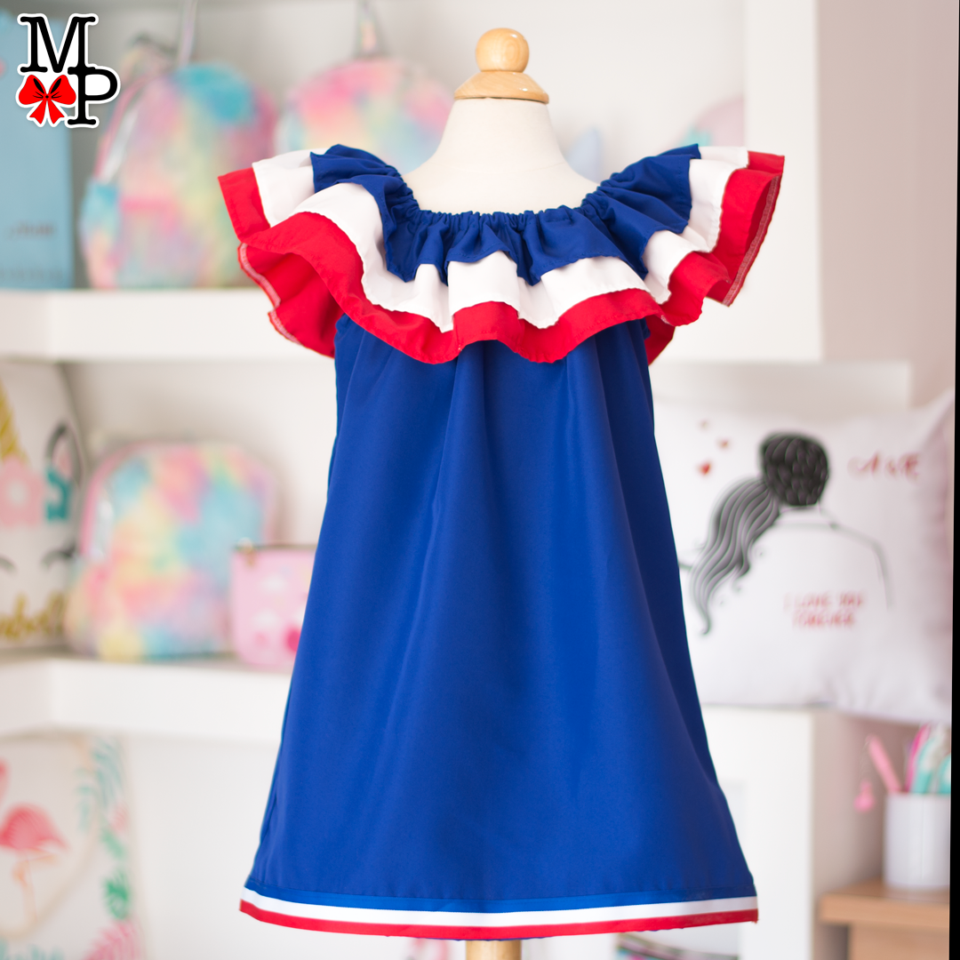 Batica Básica Dominicana Azul, Inspirada en la bandera Dominicana. Disponible desde talla 12 meses hasta #12