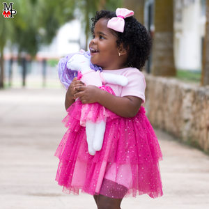 Vestido, accesorio para niña y Muñeca Fiora. Tallas desde 12 meses hasta #6 disponibles. Perfecto para regalar