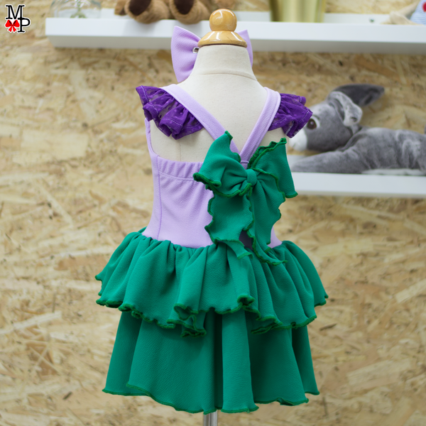 Vestido inspirado en Sirenita para niñas, Sirena vuelos verdes y detalles escarchado