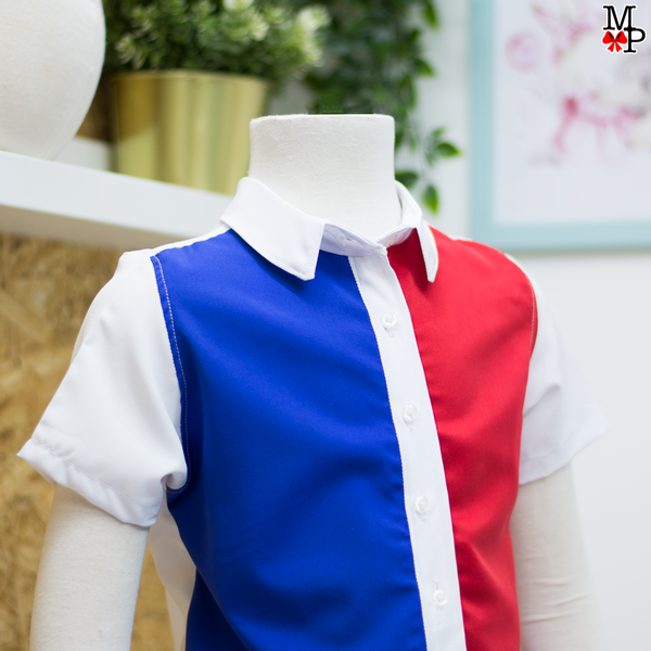 Conjunto inspirado en la bandera dominicana para niños, Camisa y pantalón,  disponible desde talla 12 meses hasta talla #14