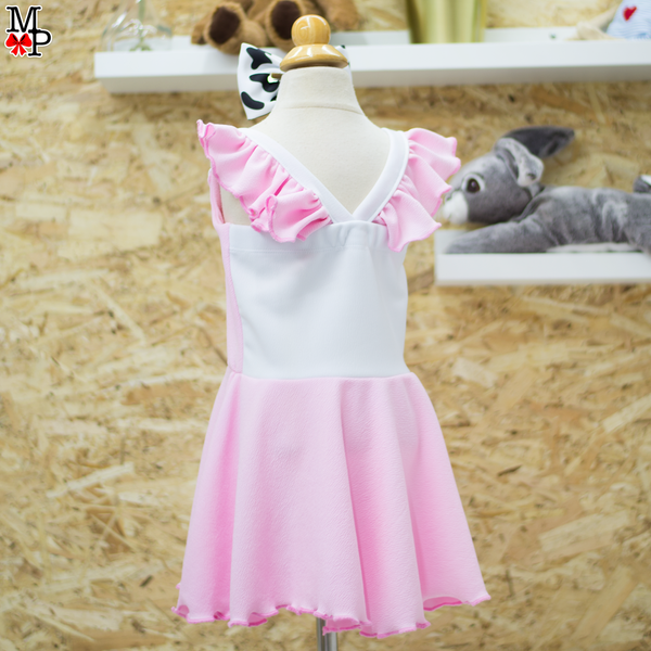 Vestido inspirado en Vaca Lola para niñas, Granja, vuelos rosado fucsia y detalles escarchado