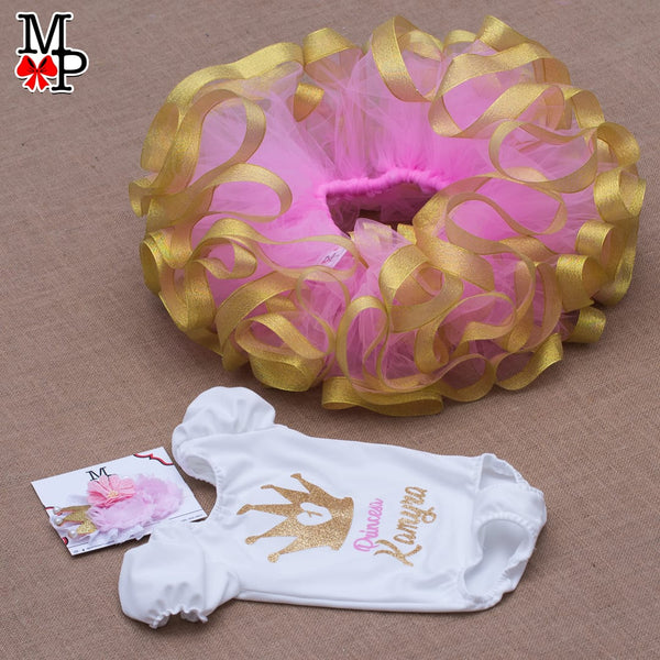 Set de tutu Princesa dorado y rosa, Ropa cumpleaños niña princesa, corona dorada